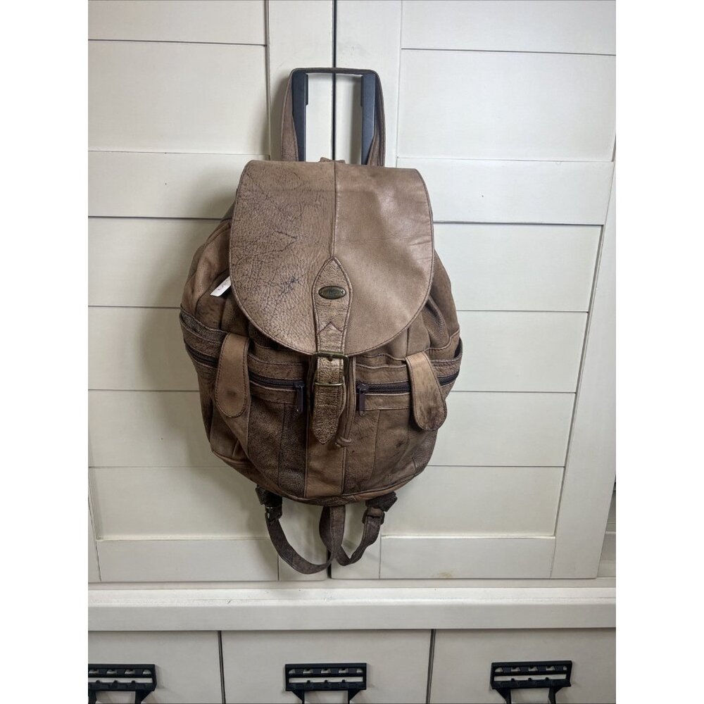 Made In Italy Brown Distressed Aged Vintage Style Leather Backpack